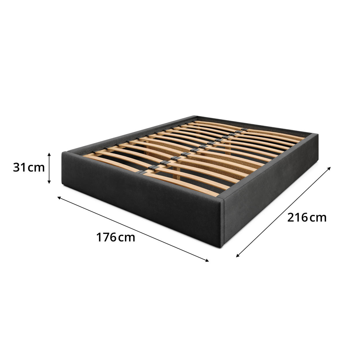 POLSTERBETT 160x200cm Bett mit Stauraum Lattenrost Schwarz - Schwarz, Holz/Holzwerkstoff (160/200cm) - Muralo