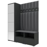GEPOLSTERT Garderoben-Set Nela II LUX (Spiegel – Farbe Graphit + Stoff Trinity 15) - Dunkelgrau/Silberfarben, Holz/Holzwerkstoff (150/187/40cm) - Ravio