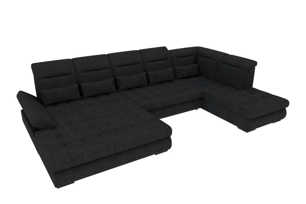 WOHNLANDSCHAFT Toscana Strukturstoff inkl. Schlaffunktion - Schwarz, Textil (208/87/358cm) - 99rooms