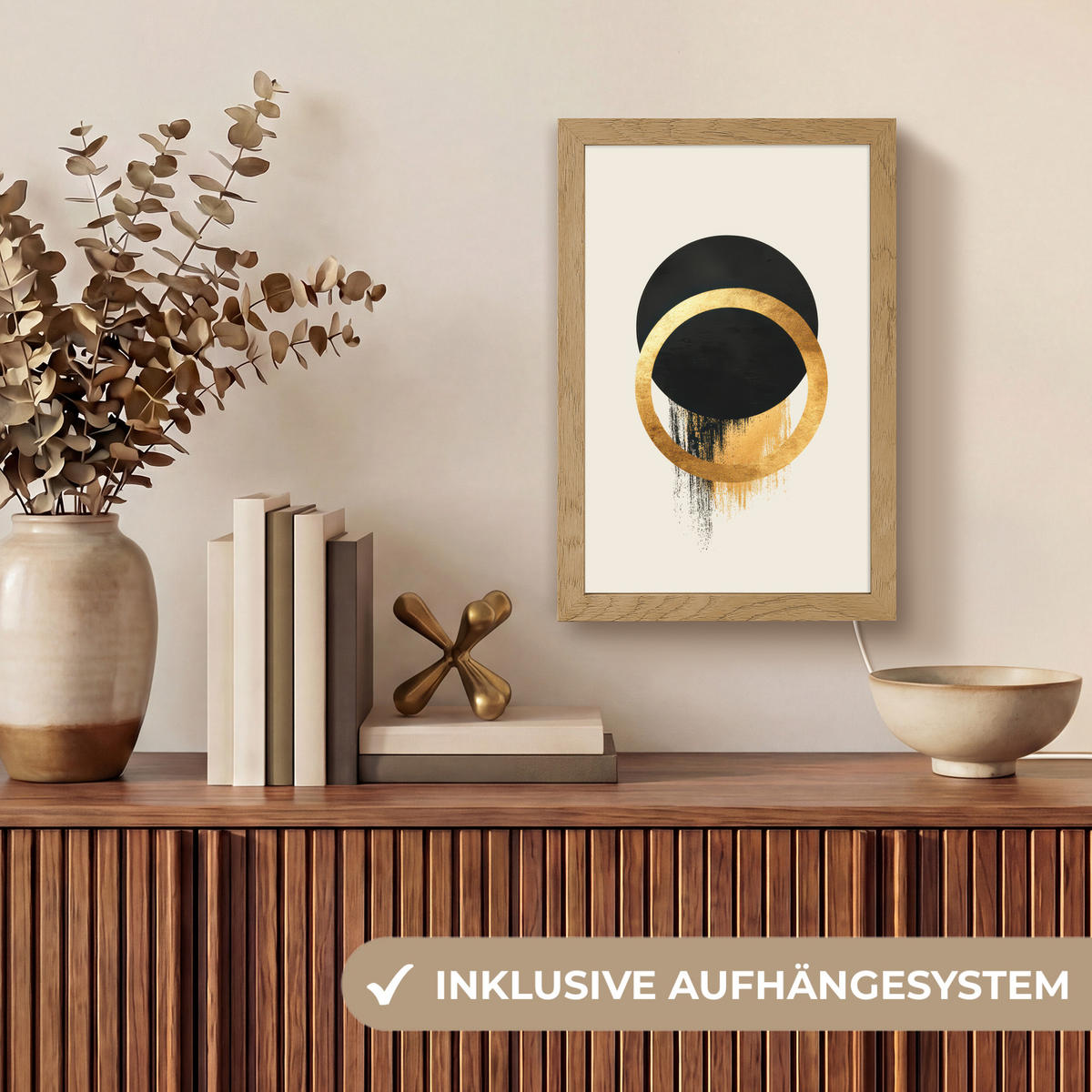 TISCHLEUCHTE Abstraktes Design - Schwarzer Kreis - Farbflecken 20x30 cm - Bernsteinfarben, Holzwerkstoff (8/20/30cm) - OnlyWow