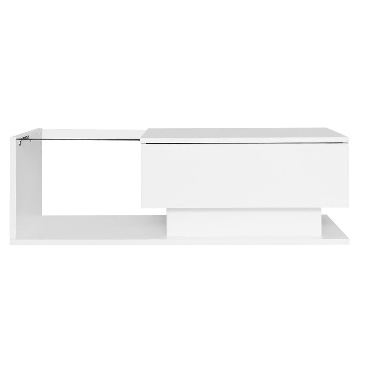 COUCHTISCH, Weiß Hochglanz mit Glas & LED, mit Schublade, 100/50/32 cm,Weiß - Weiß, Holzwerkstoff (100/50/32cm) - Redom