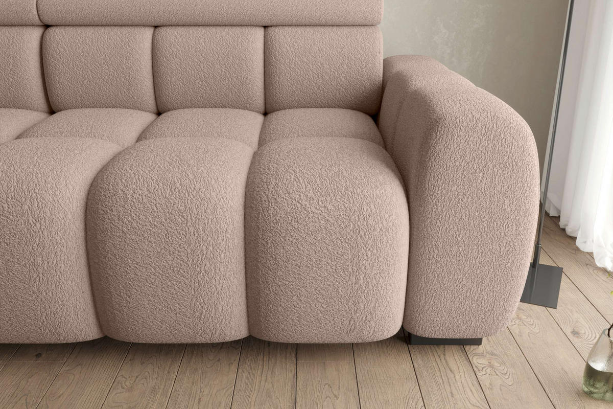 BIGSOFA ALESSIO Bouclé-Stoff Rosa mit elektrischer Sitztiefenverstellung - Rosa, Kunststoff/Textil (248/77/108cm) - 99rooms
