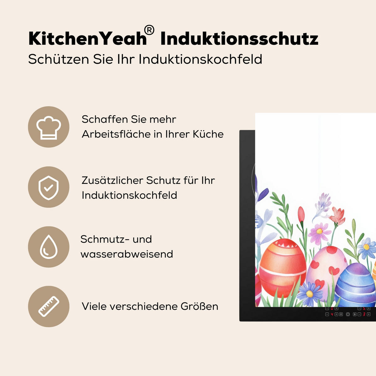 HERDABDECKPLATTE Blumengarten - Bunt - Eier Ceranfeldabdeckung 85x52 cm - Weiß, Kunststoff (85/52/0.2cm) - MuchoWow