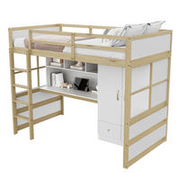 HOCHBETT aus Massivholz 90x200 cm in Naturholz mit Schreibtisch & Kleiderschrank - Naturfarben, Holz (90/200cm) - Modfu
