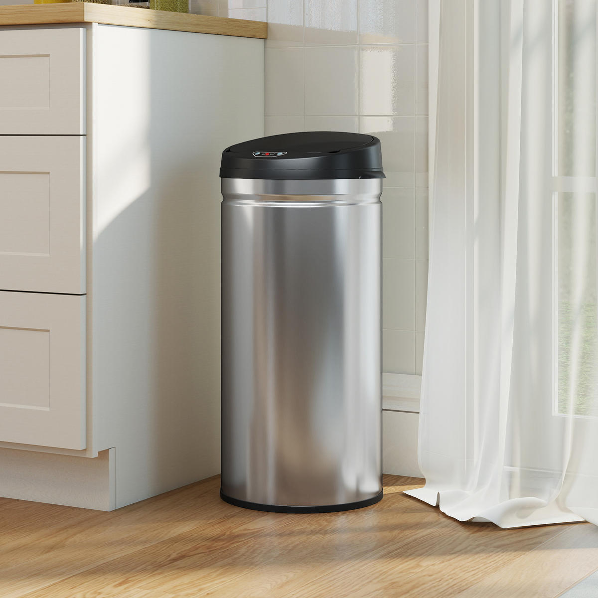 MÜLLEIMER mit Sensor 42L Edelstahl Automatischer Mülleimer mit Soft-Close-Deckel - Silberfarben, Metall (30.5/68/30.5cm) - HOMCOM