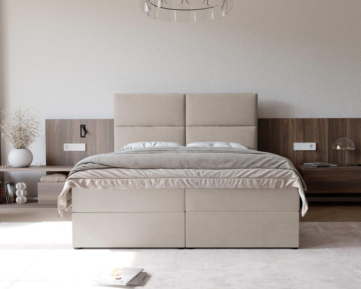 BOXBETT 120x200 cm mit Topper - Beige, Holzwerkstoff/Textil (120/200cm) - Idohome