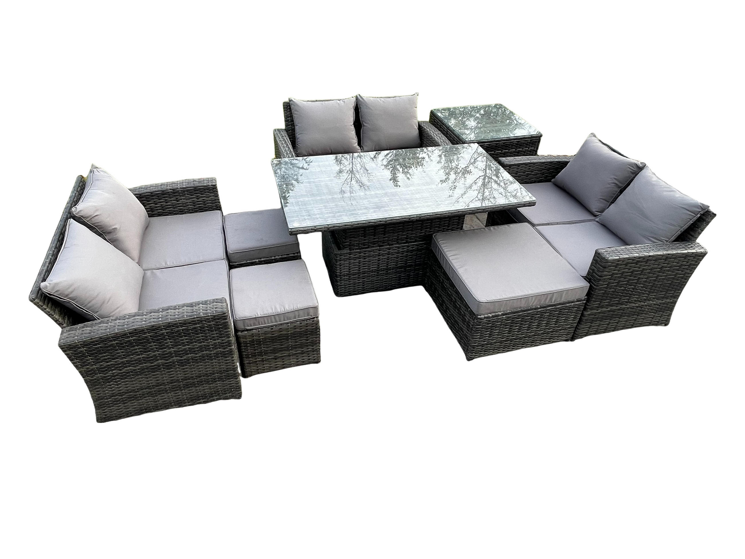 GARTENSET Polyrattan Dunkelgrau 9-Sitzer - Dunkelgrau, Metall - Fimous