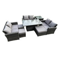 GARTENSET Polyrattan Dunkelgrau 9-Sitzer - Dunkelgrau, Metall - Fimous