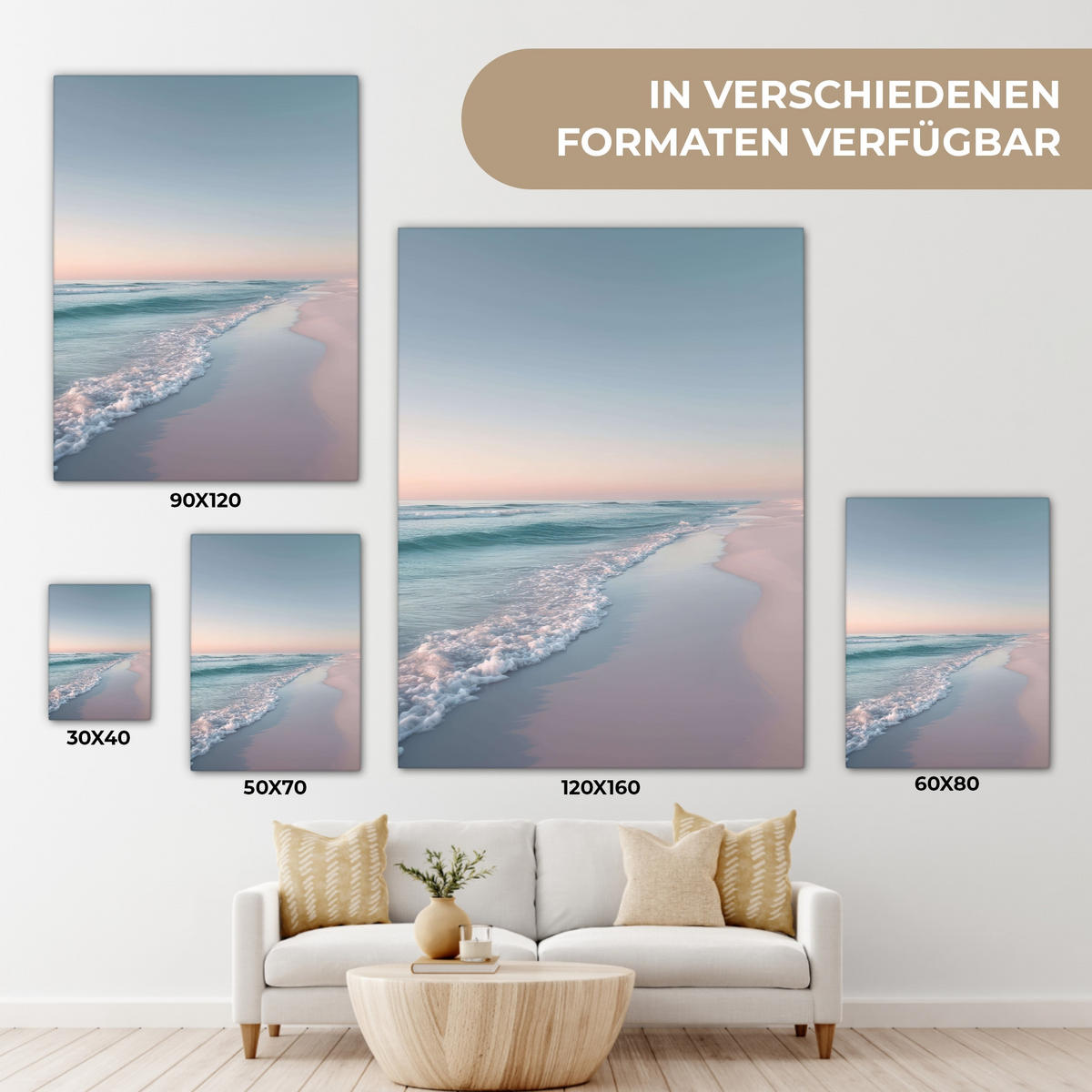 LEINWANDBILD Küstenlinie - Pastell - Wasser Wandbild Wohnzimmer 60x80 cm - Pastellblau, Textil (60/80cm) - MuchoWow