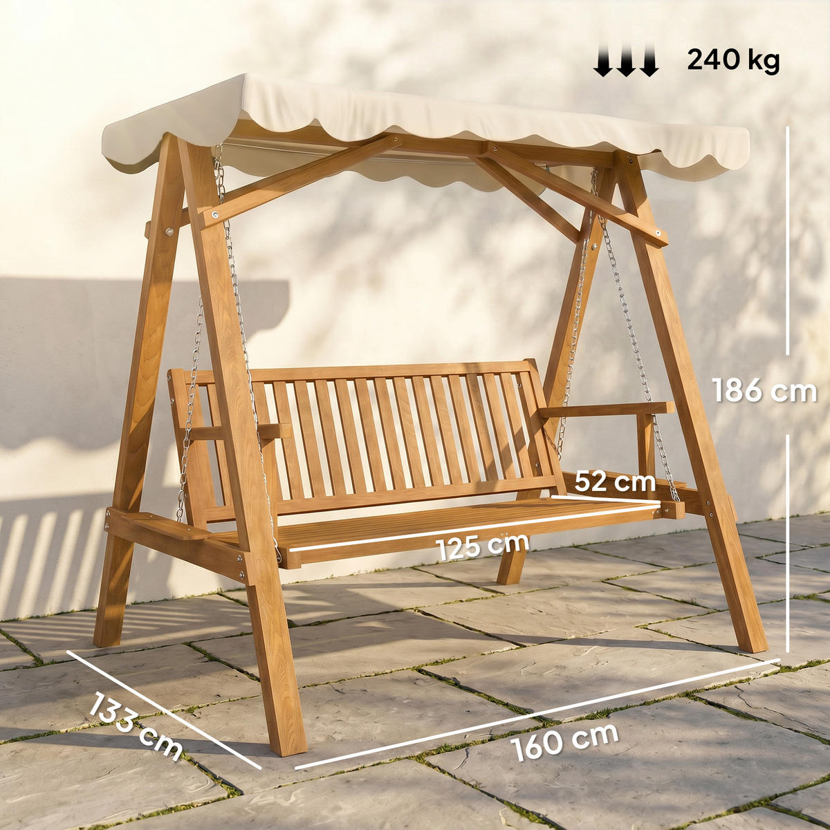 HOLLYWOODSCHAUKEL, Gartenschaukel, Lärche, Metall, Kunststoff, Natur+Creme - Naturfarben, Holz (130/185/162cm) - Outsunny