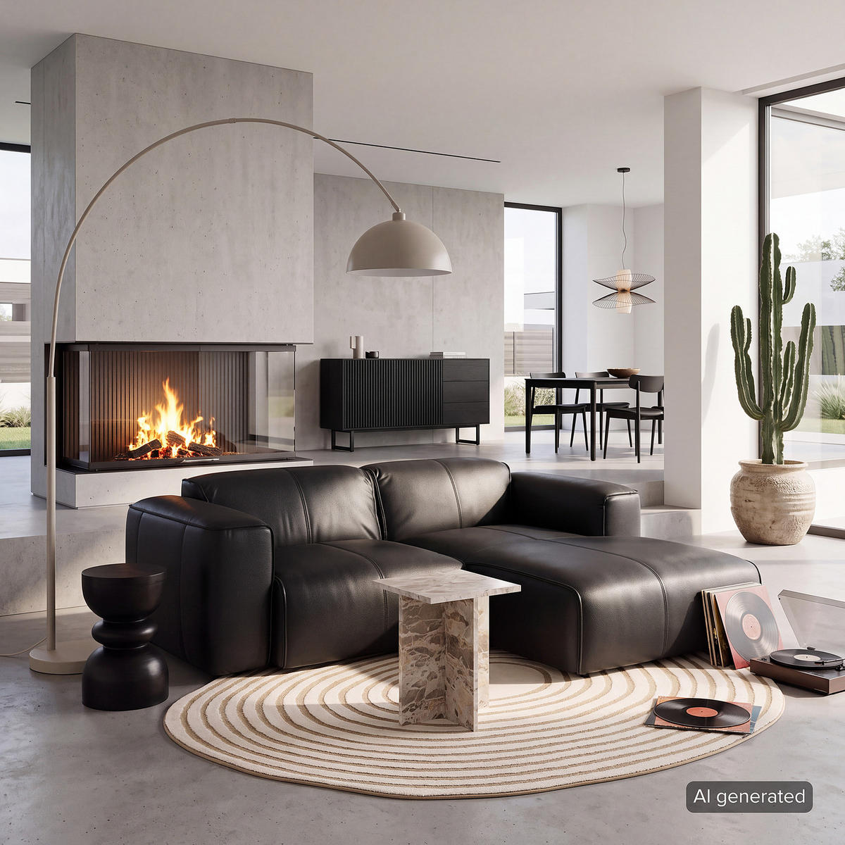 ECKSOFA mit XL-Longchair - Schwarz, Leder/Kunststoff (260/171cm) - home24
