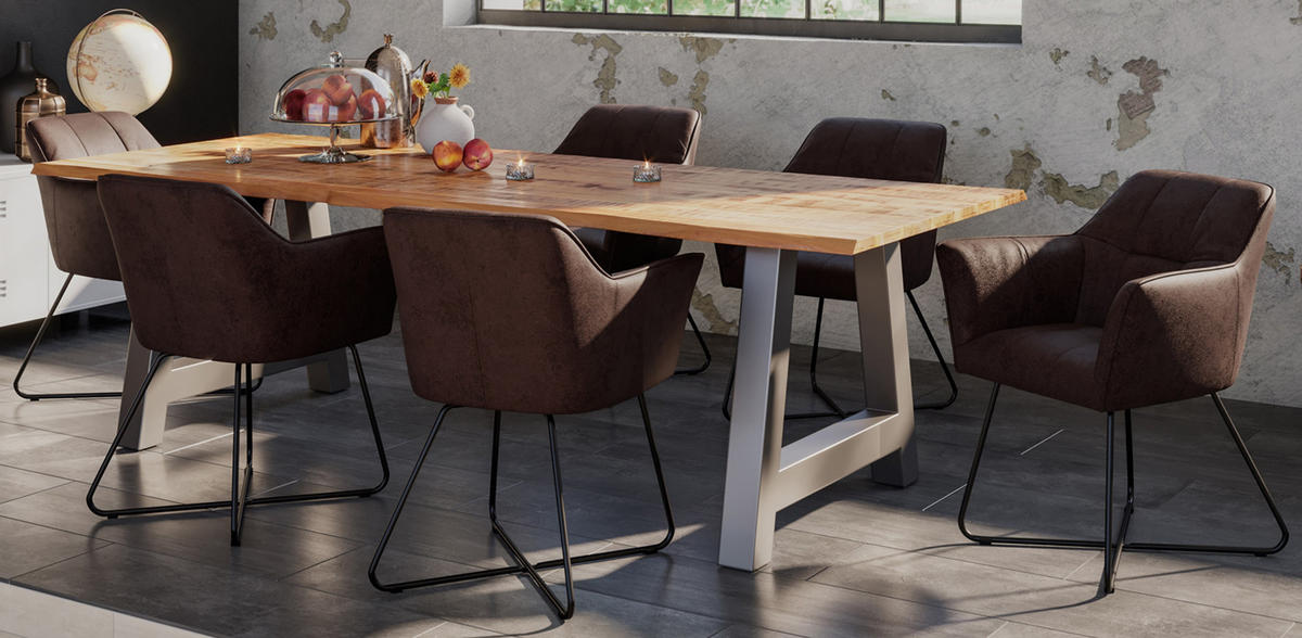ESSTISCH DORA A - Beige/Silberfarben, Holz/Metall (100/260/77cm) - SAM