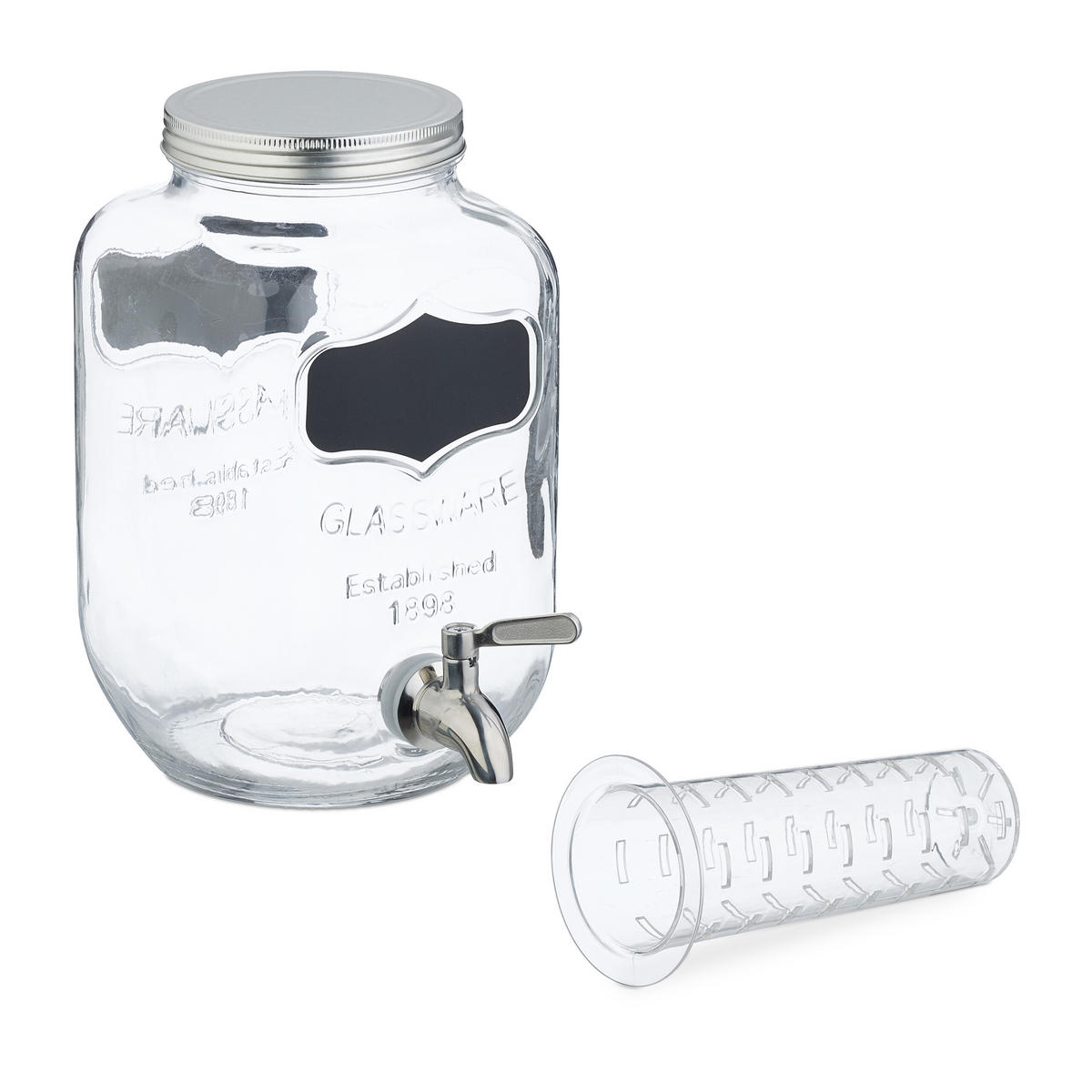 GETRÄNKESPENDER - Transparent, Glas/Metall (4L) - Relaxdays
