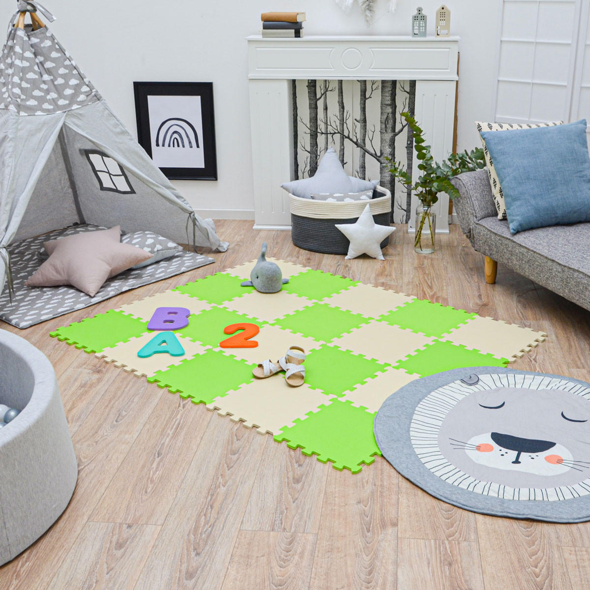 SPIELMATTE ab Null - 180/90/1 cm Puzzlematte Beige - Multicolor, Kunststoff (30/30cm) - Littletom