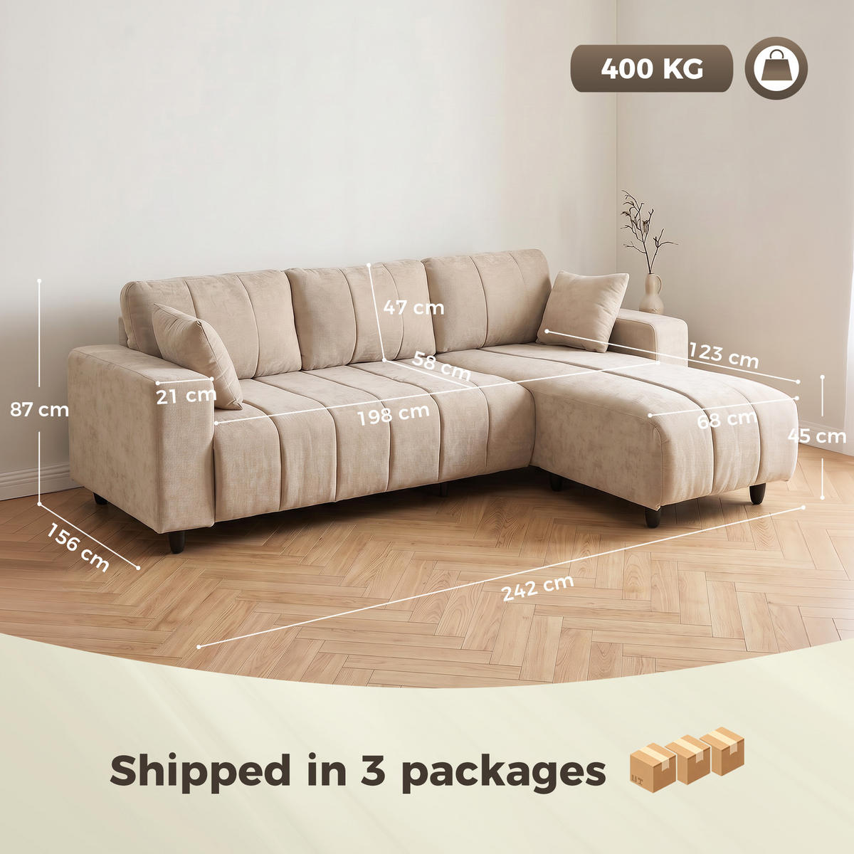 ECKSOFA Beige 95.3/61.4/34.3 cm - Beige, Textil (61.4/95.3cm)