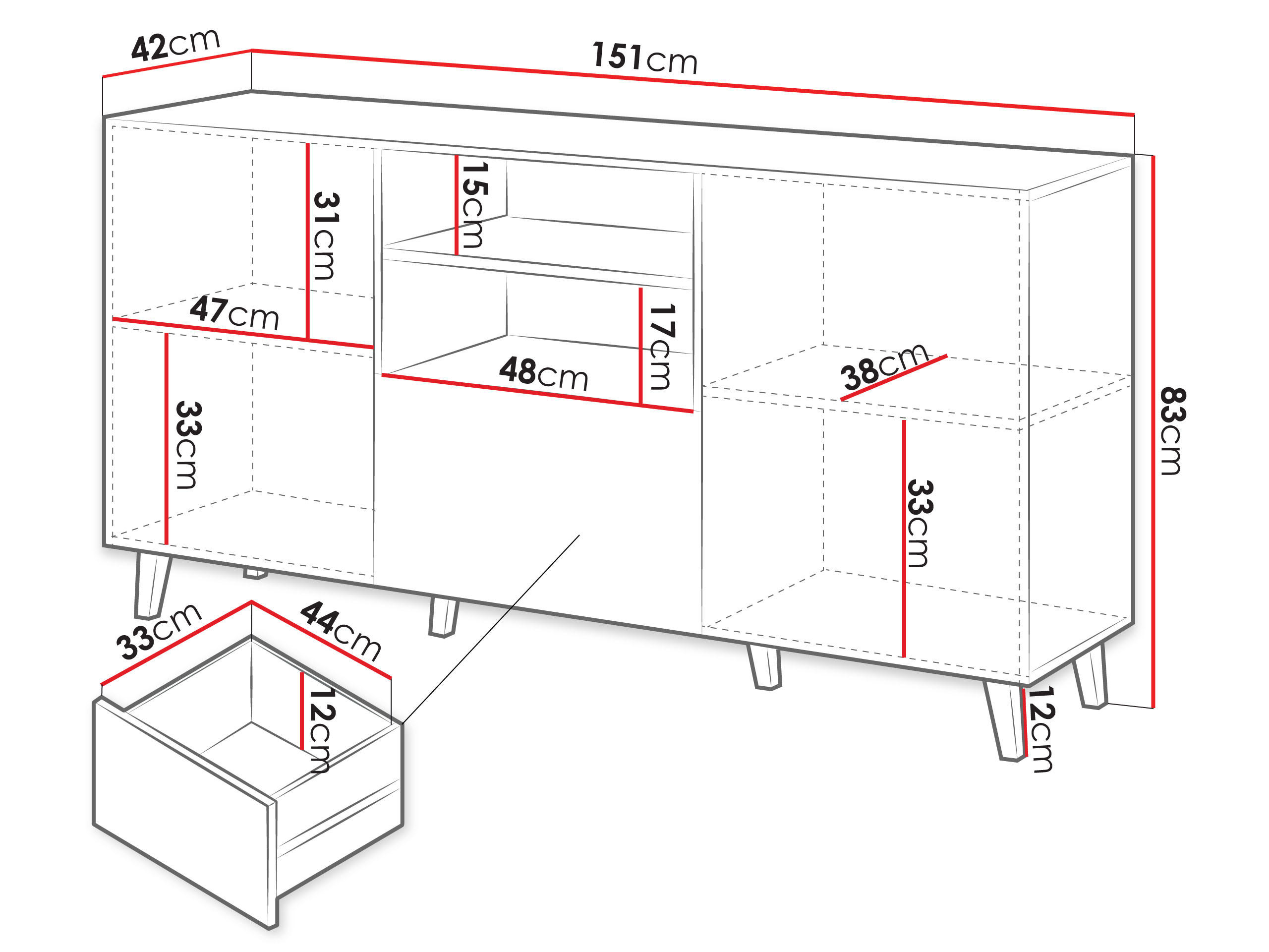 Thumbnail - Mirjan24 Kommode, Anthrazit, Holzwerkstoff, 1 Schubladen, Rechteckig,Rechteckig, 151x83x42 cm, Wohnzimmer, Kommoden & Si...