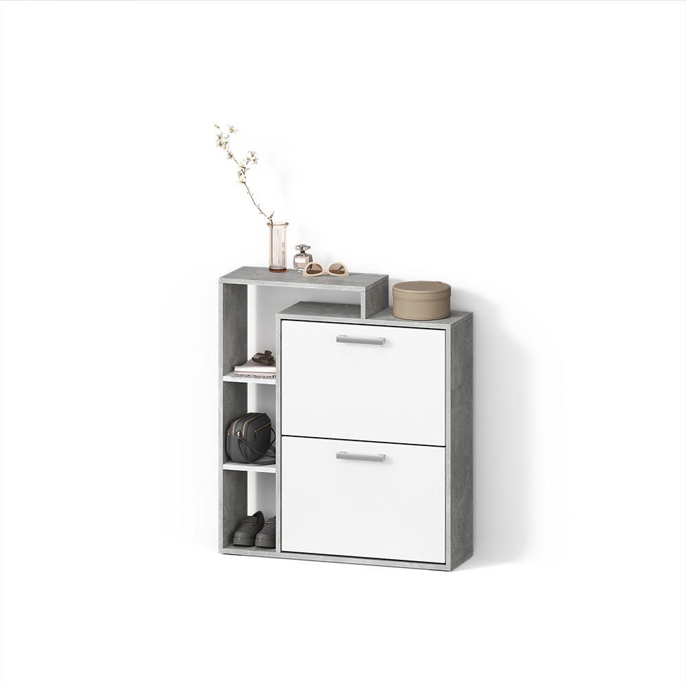SCHUHKIPPER Ortello Weiß/Beton 24.5 x 90 cm - Weiß/Grau, Holzwerkstoff (24.5/90/80cm) - Livinity®