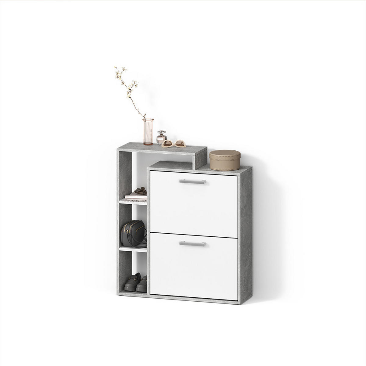 SCHUHKIPPER Ortello Weiß/Beton 24.5 x 90 cm - Weiß/Grau, Holzwerkstoff (24.5/90/80cm) - Livinity®