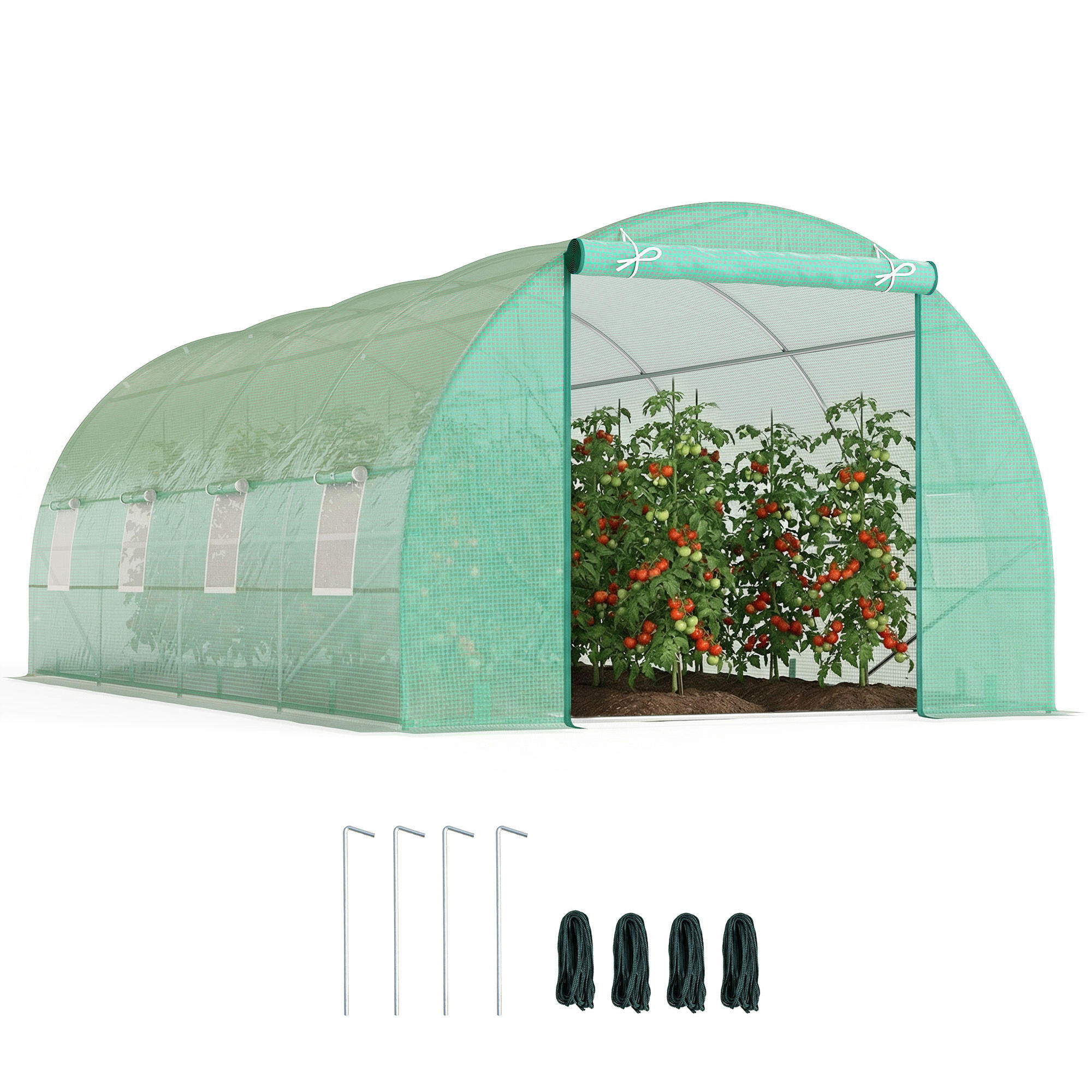 GEWÄCHSHAUS DE-05813 Folientunnel mit Fenster 595/300/200 cm Grün - Grün, Kunststoff/Metall (300/200/595cm) - ComfortXL