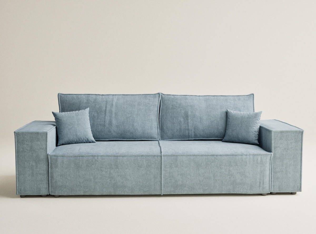 SOFA MIT SCHLAFFUNKTION Milos Hellblau Webstoff - Schwarz/Hellblau, Holz/Holzwerkstoff (255/70/105cm) - Maison de Reve
