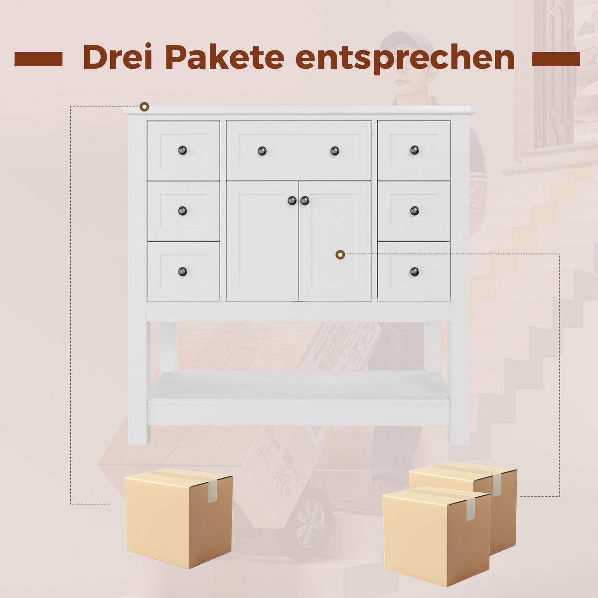 WASCHTISCHKOMBI 92/47/89.6 cm Weiß mit 7 Schubladen, ohne Wasserhahn - Schwarz/Weiß, Holz/Holzwerkstoff (46.5/90/91.5cm) - Oxeza
