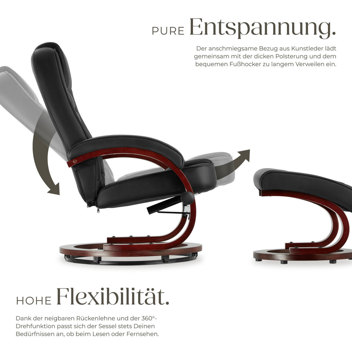 FERNSEHSESSEL Willy,Belastbarkeit 150 kg,schwarz/braun - Schwarz/Braun, Textil (68/102/109cm) - tectake