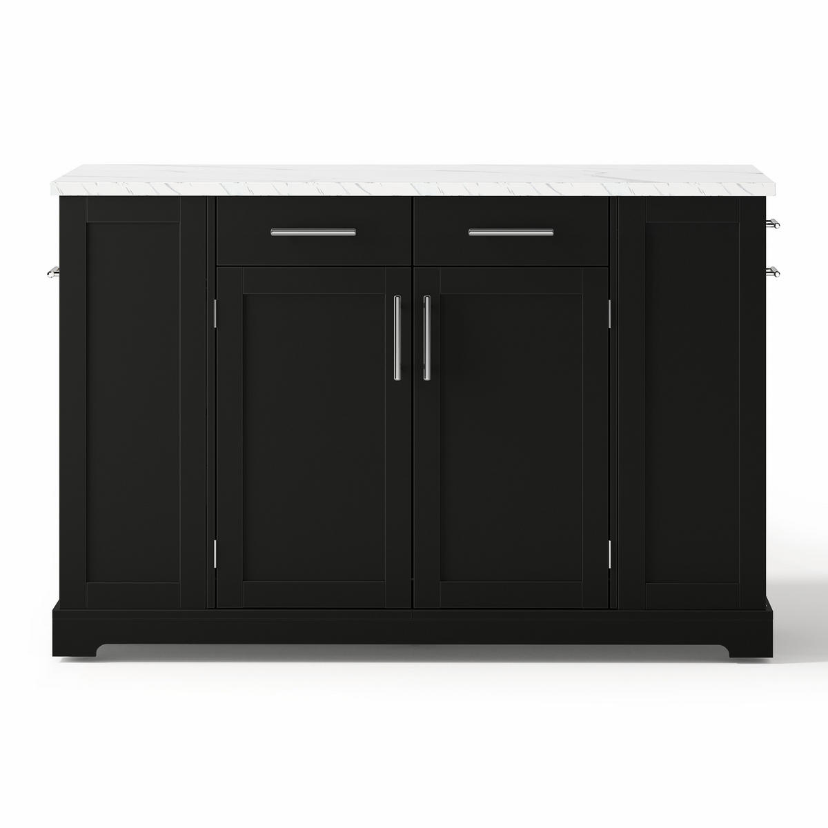 KÜCHENINSEL 138/56/92 cm Schwarz + Weiß mit 3 Schubladen, klappbare Arbeitsplatte und ausziehbarer Mülleimer - Multicolor, Holz/Holzwerkstoff (86/92/138cm) - Oxeza