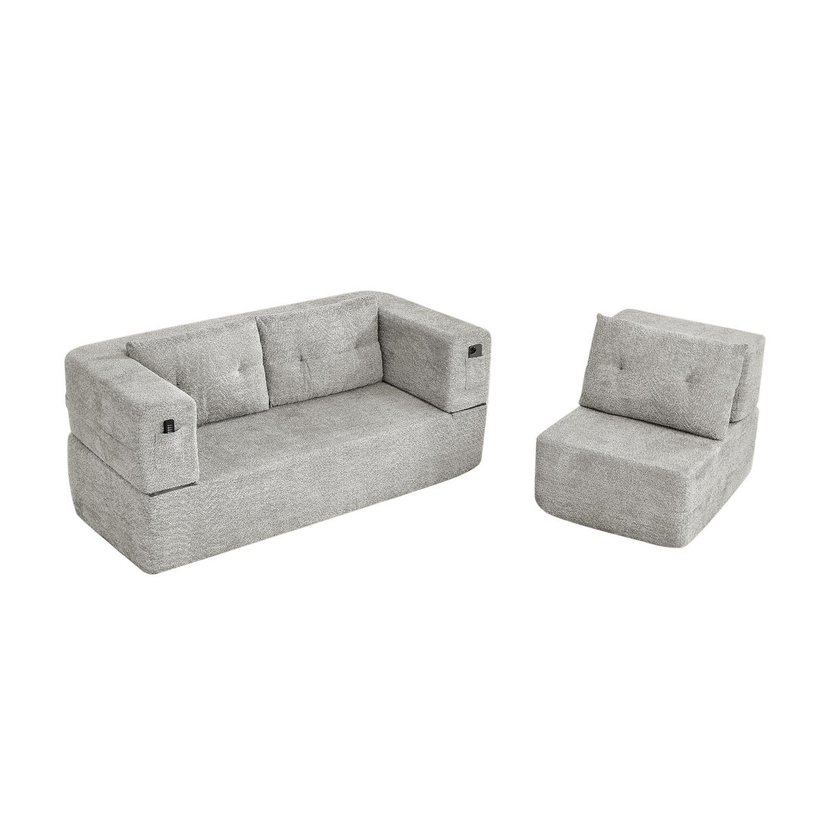 SCHLAFSOFA klappbar als 2-in-1 Modulsystem mit Sessel, Memory-Schaum und Seitentaschen, Hellgrau - Hellgrau, Textil (199/39/194cm) - Redom