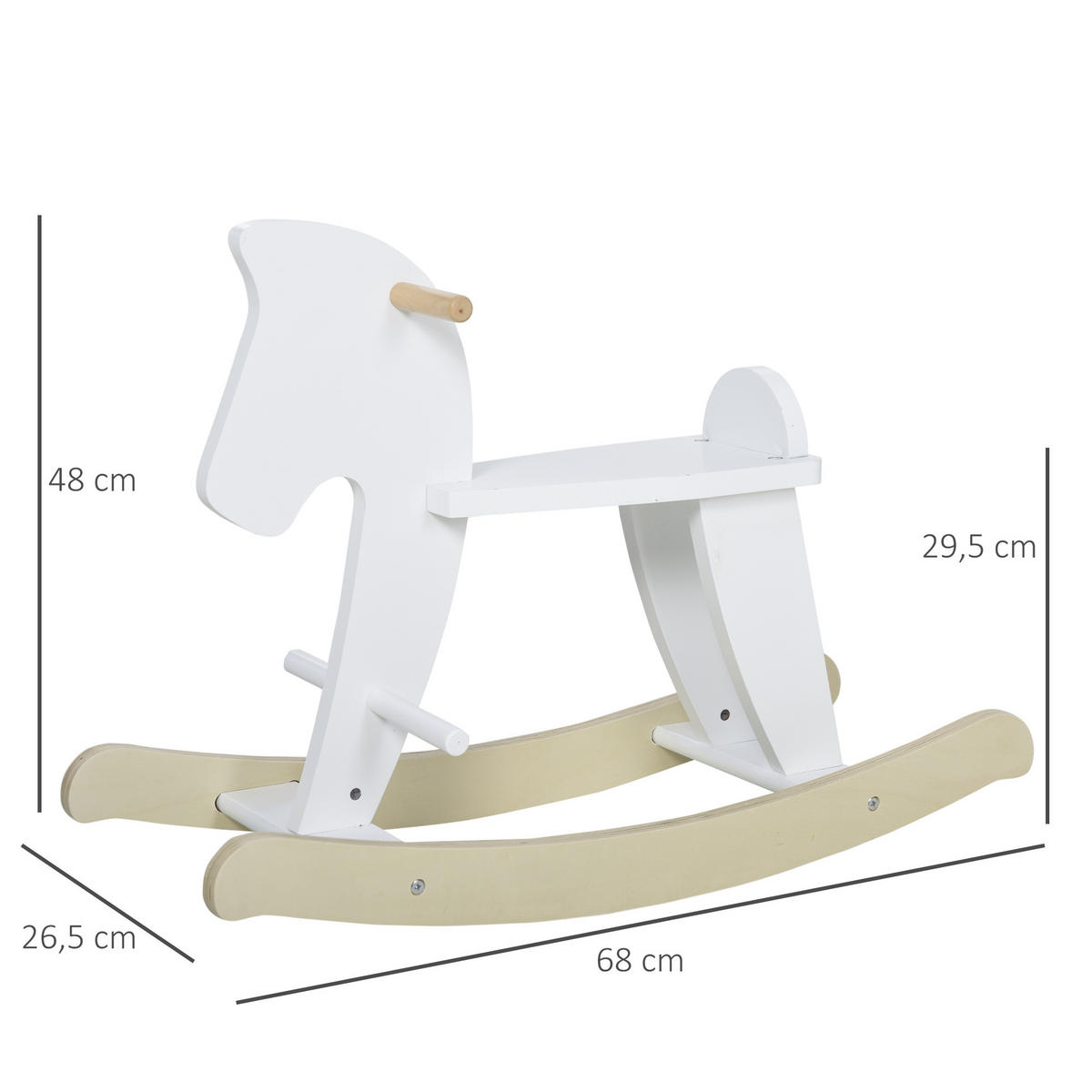 SCHAUKELPFERD DE-18221 mit Griffen und Fußstütze Weiß/Naturholz - Weiß, Holzwerkstoff (26.5/48/68cm) - ComfortXL