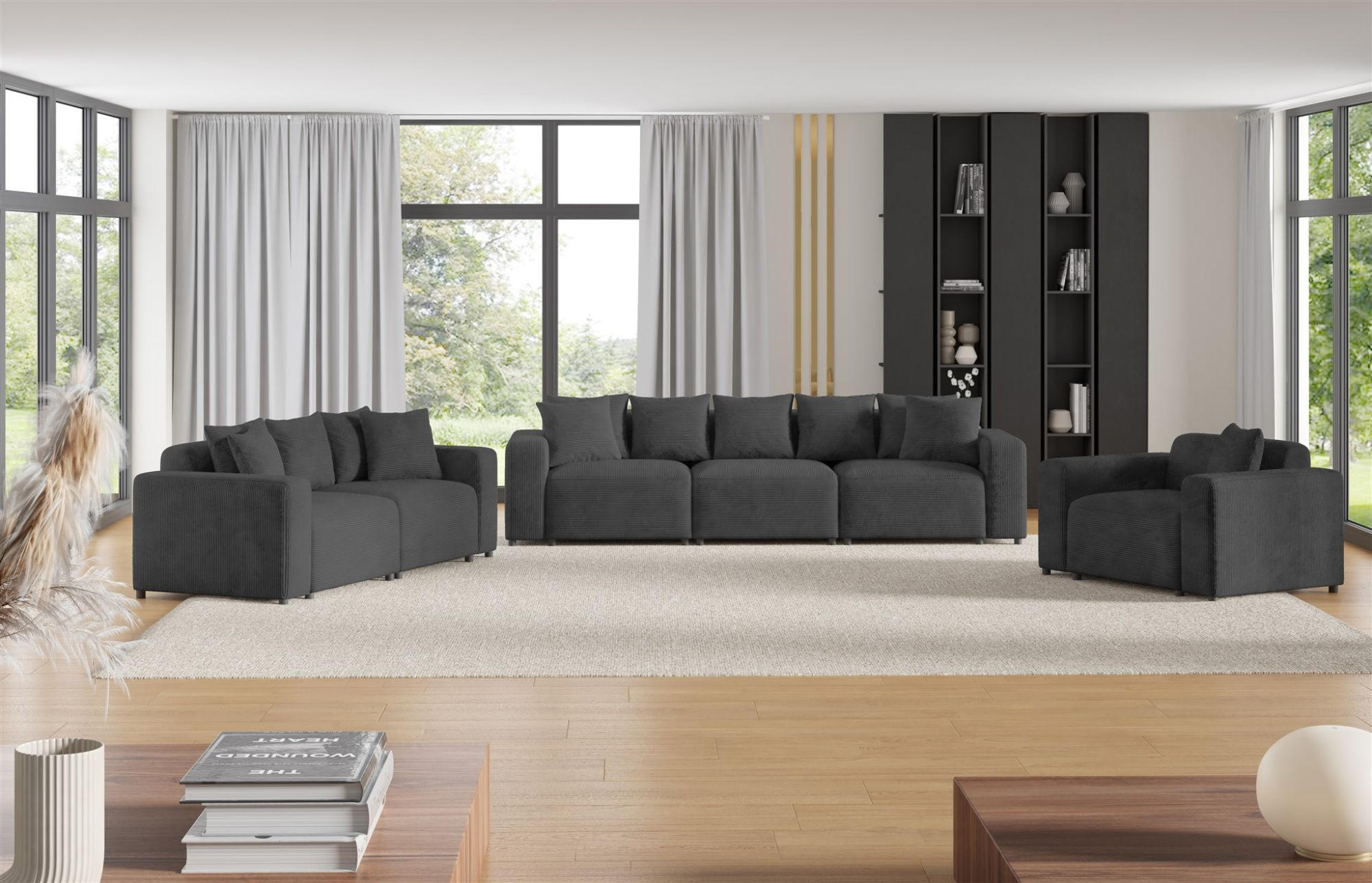 Thumbnail - Fun Möbel Sofa, Dunkelgrau, Textil, 327x75x98 cm, Wohnzimmer, Sofas & Couches, Sofas, 3-Sitzer Sofas