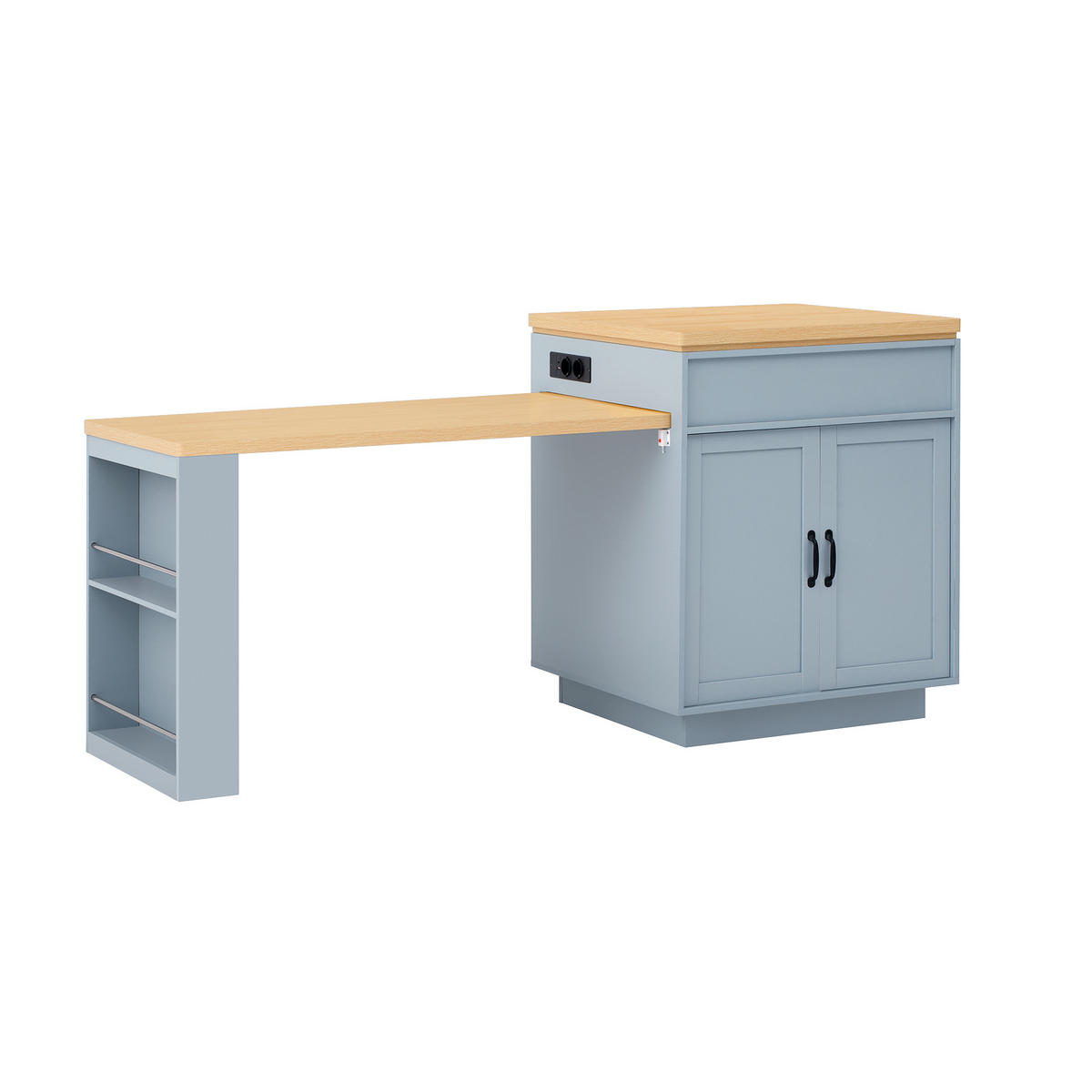 KÜCHENINSEL 125,5/71/93 cm blau aus MDF mit Auszug Rollen LED USB Type-C - Hellblau, Holzwerkstoff (125.5/93/71cm) - OKWISH