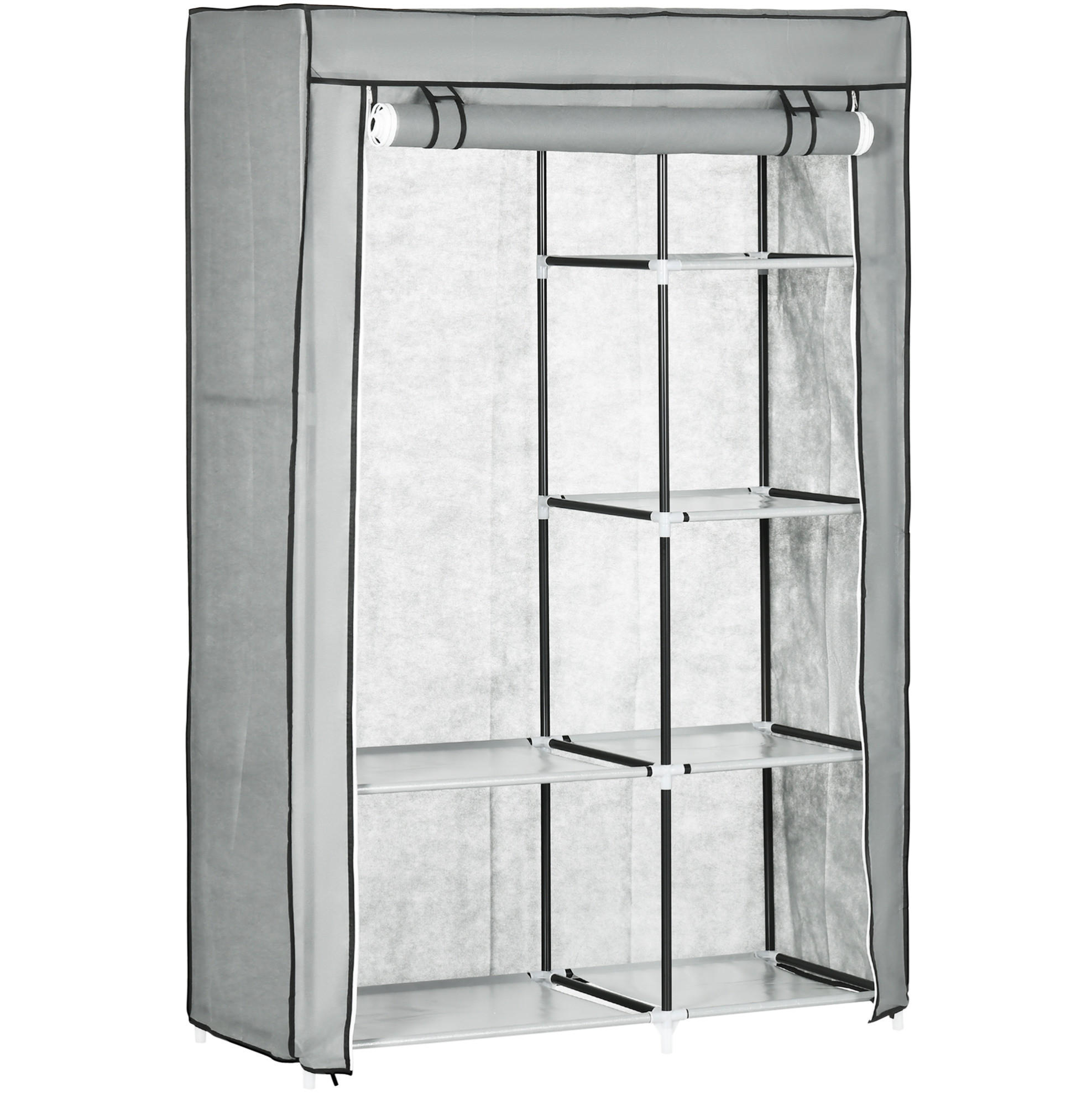 KLEIDERSCHRANK 103/162,5/43 cm Grau aus Stoff mit 6 Fächern - Grau, Textil (43/162.5/103cm) - OKMYHOME