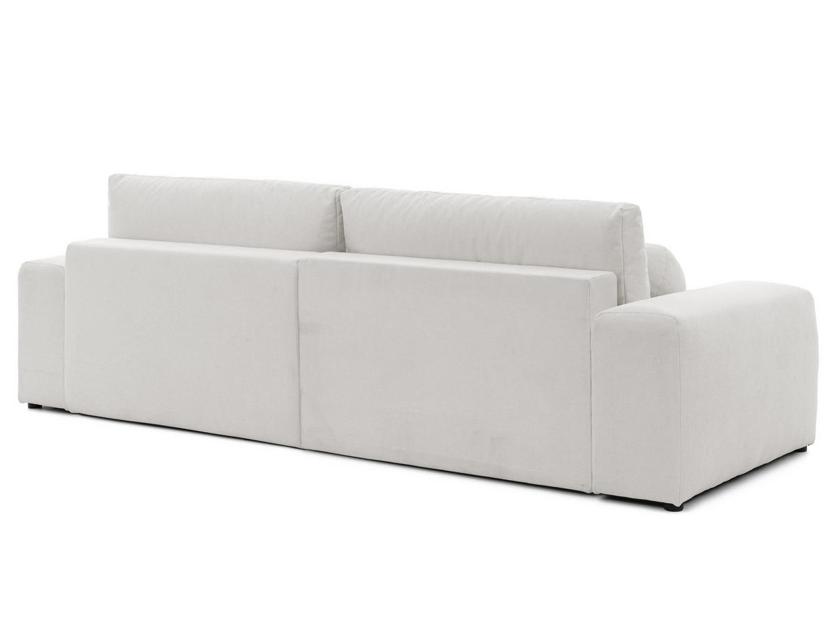ECKSOFA Puffy mit Schlaffunktion und Bettkasten - besonders weich und puffig aus Creme Webstoff - Ottomane links - Creme/Schwarz, Holz/Kunststoff (138/266cm) - S-Style Möbel