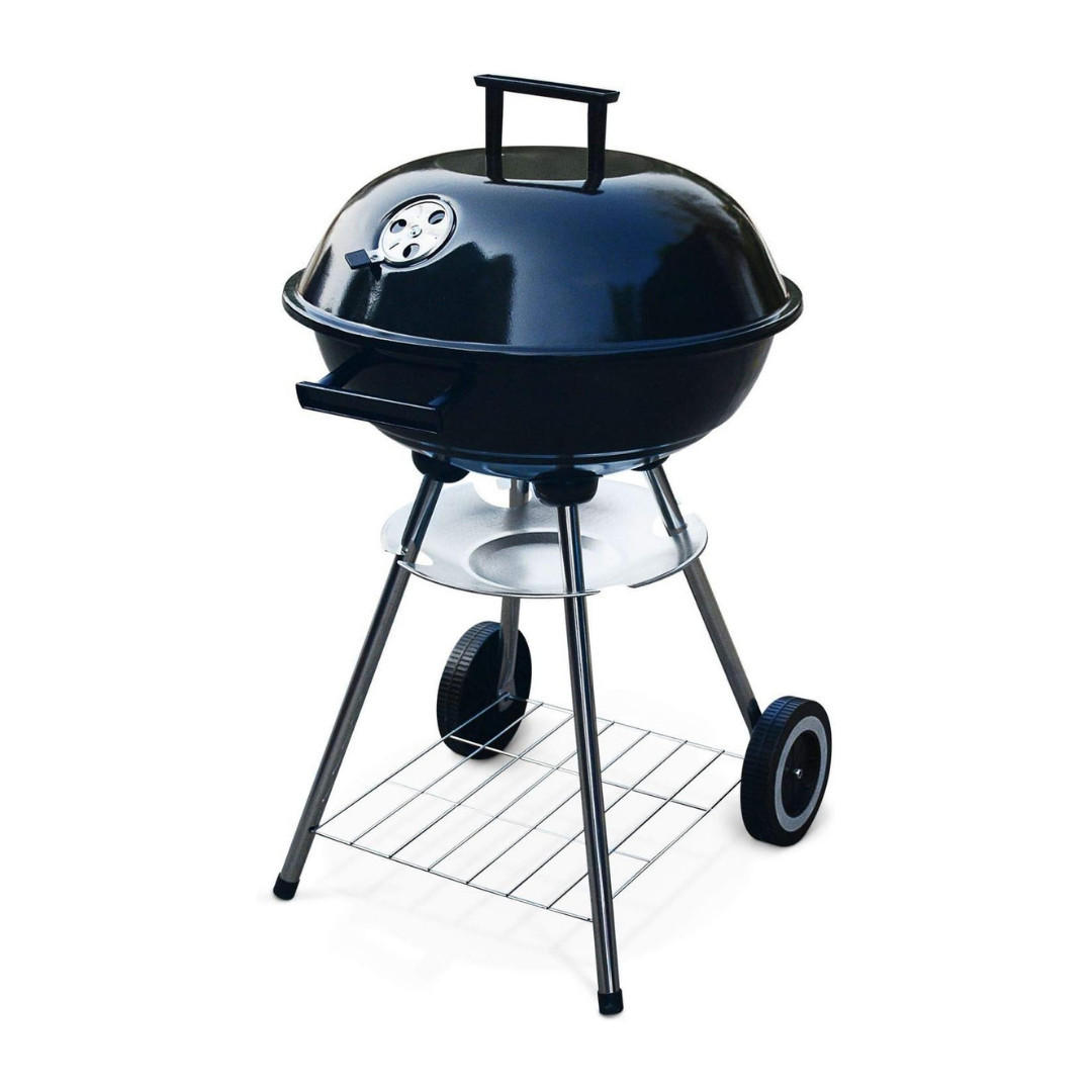 HOLZKOHLEGRILL 502595, 44 cm, Schwarz, Kugelgrill, mit Deckel, BBQ Grill, Outdoor, Garten, Rundgrill, Kohlegrill, Camping, Balkon, Grillwagen - Schwarz, Metall (44/75/44cm) - Resch