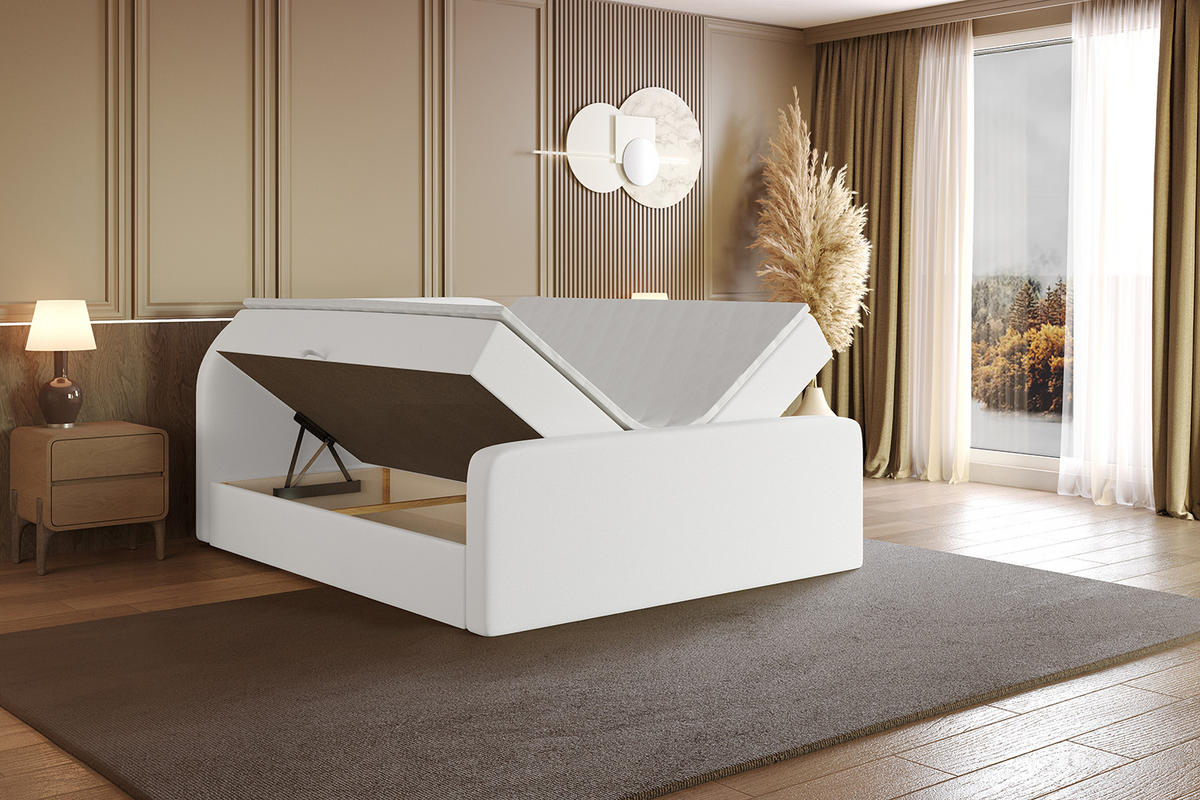 BOXBETT mit Matratze H4 und Lattenrost - NOX-Z - 160x200 - Weiß Kunstleder - Weiß, Holzwerkstoff (160/200cm) - ALTDECOR