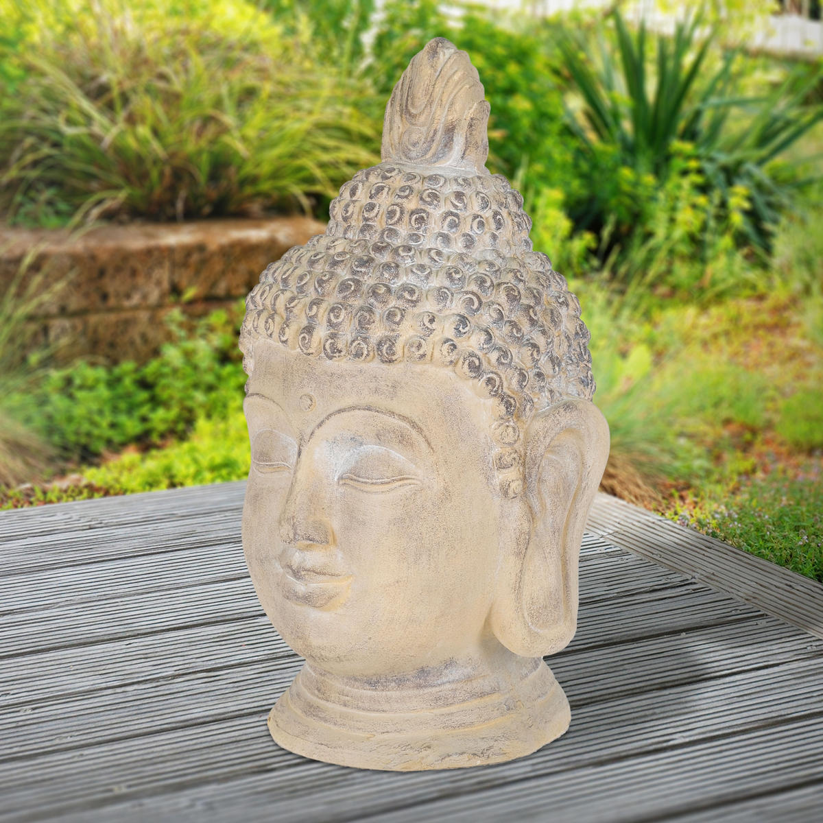 SOCHA HLAVY BUDDHY 78 cm béžová/šedá z polyresinu - béžová, plast (39/78/45cm) - ECD-Germany