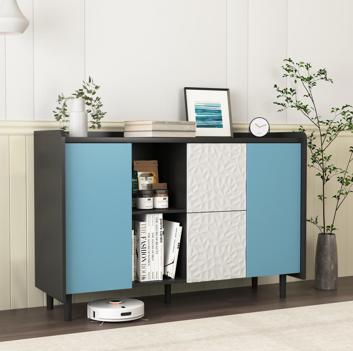 SIDEBOARD 120/40/80 cm, Schwarz/Blau, mit 2 Schubladen, offenem Fach und Schrank, Schwarz/Blau - Blau, Holzwerkstoff (120/80/40cm) - Redom