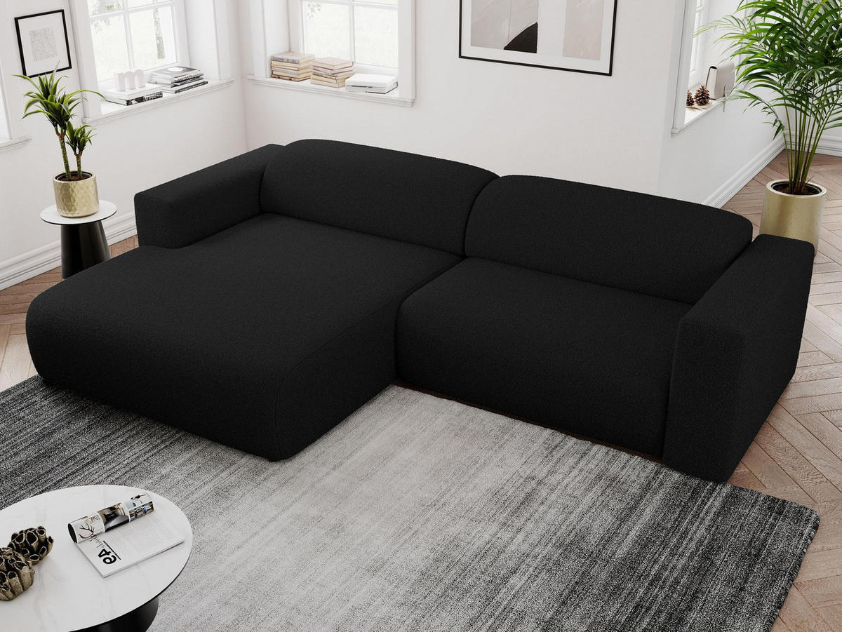 ECKSOFA PASADENA Schwarz Bouclé - Links Seite - Schwarz, Kunststoff/Textil (288/180cm) - MKS