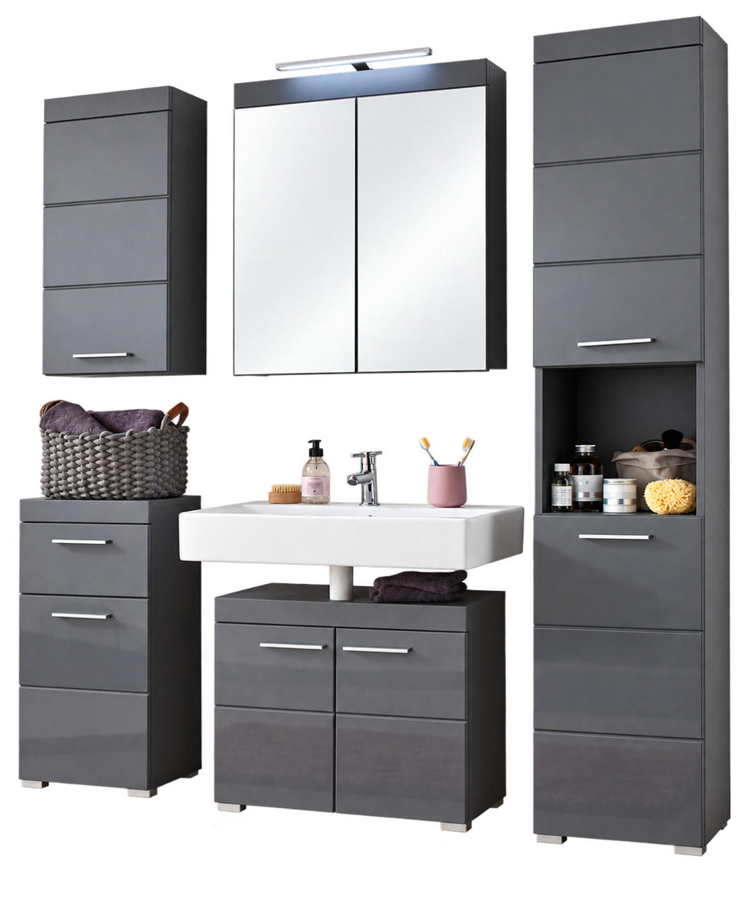 Top.Furn Badmöbel-Set Grau 163x190x34 cm