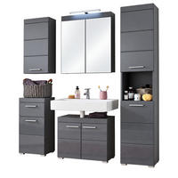 BADMÖBEL-SET grau Hochglanz 6-teilig 163 x 190 cm, Komplett-Set inklusive Beleuchtung - Grau, Glas/Holzwerkstoff (163/190/34cm) - Top.Furn