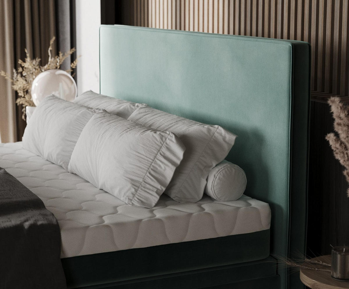 BOXBETT Zalla 160/200 cm Türkis im Kronos Stoff - Türkis/Schwarz, Holz/Holzwerkstoff (160/200cm) - AltaBeds