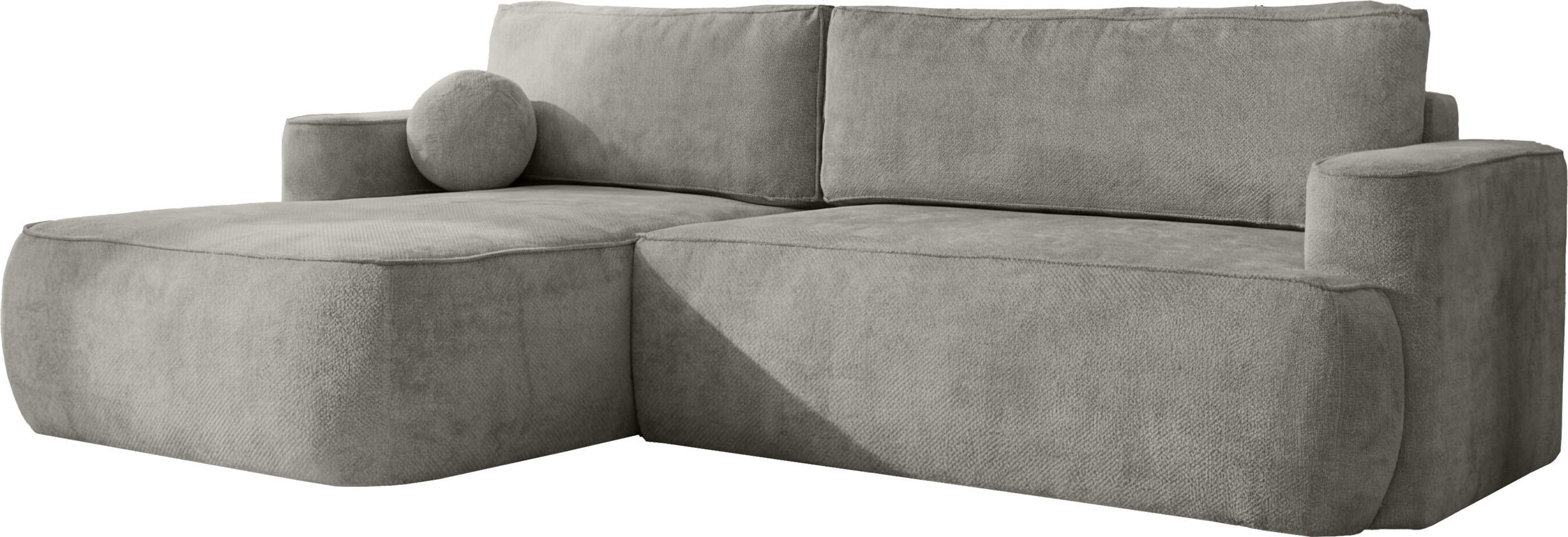 ECKSOFA Marion mit Schlaffunktion & Bettkasten in Chenille Grau, Links 267/154/83 cm - Schwarz/Grau, Kunststoff/Textil (267/154cm) - WFL GROUP