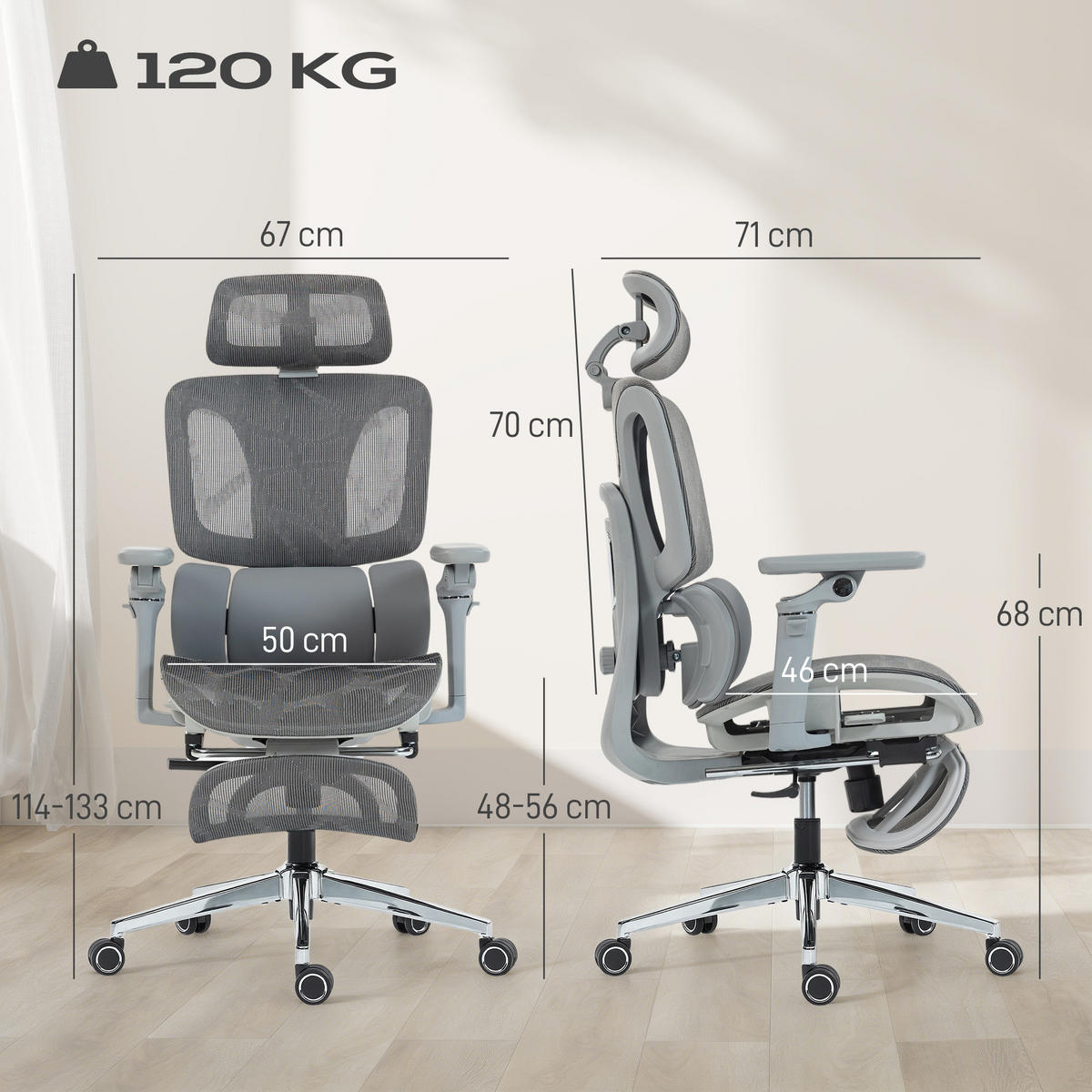 BÜROSTUHL Grau 71.0/67.0/133.0 cm - Grau, Textil (67/133/71cm)