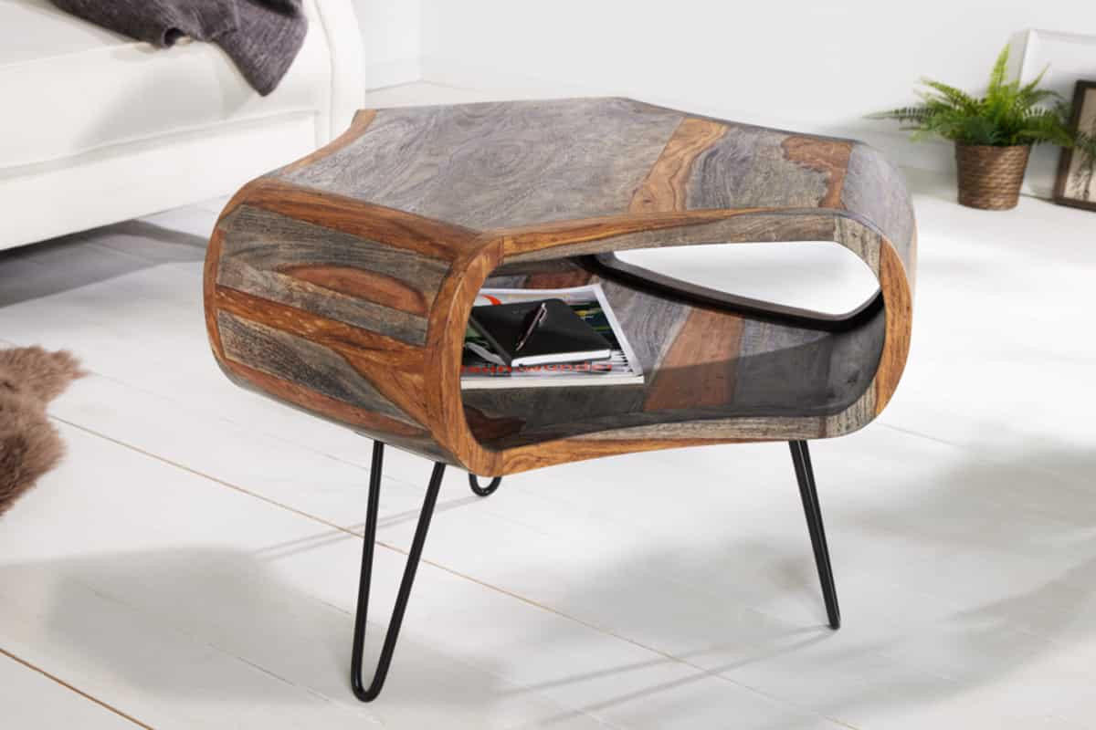 COUCHTISCH ORGANIC LIVING Sheesham rechteckig Grau|Natur 70cm - Braun/Grau, Holz/Metall (60/70/46cm) - riess-ambiente