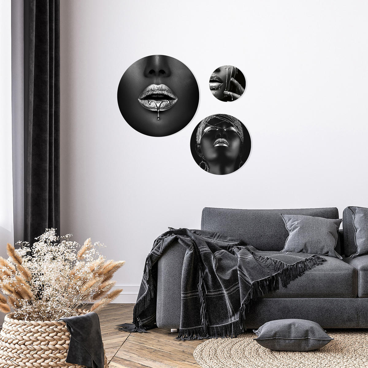 BILDERSET 3er-Set rund 55/40/25 cm Frauen - Silberfarben, Kunststoff (55/55cm) - artissimo