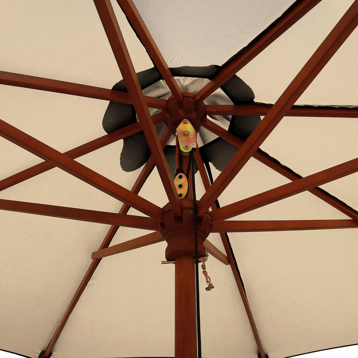 SONNENSCHIRM - Eukalyptus massiv / Polyester - Beige, Holz/Textil (300/300cm) - home24