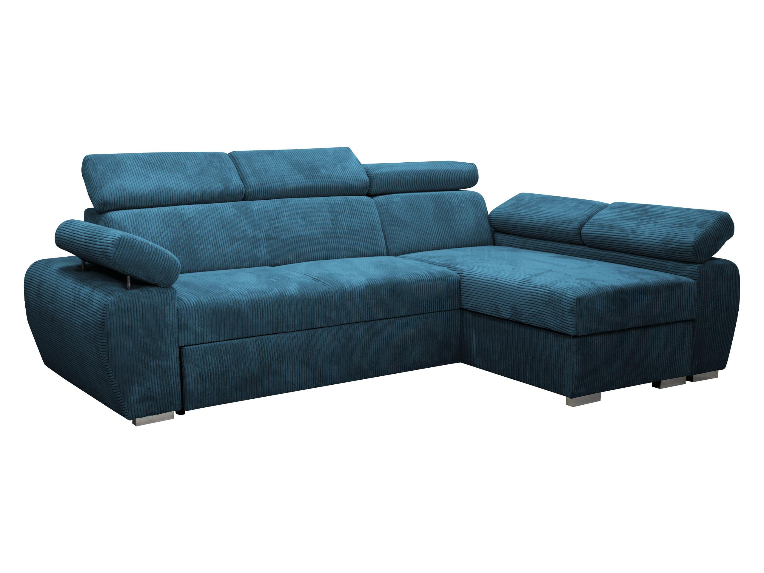 ECKSOFA Boston Mini Premium Cord 2RLC Seite: Rechts 2R+LC - Chromfarben/Blau, Holz/Textil (255/170cm) - MIRJAN24