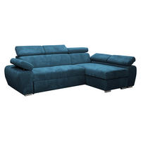 ECKSOFA Boston Mini Premium Cord 2RLC Seite: Rechts 2R+LC - Chromfarben/Blau, Holz/Textil (255/170cm) - MIRJAN24