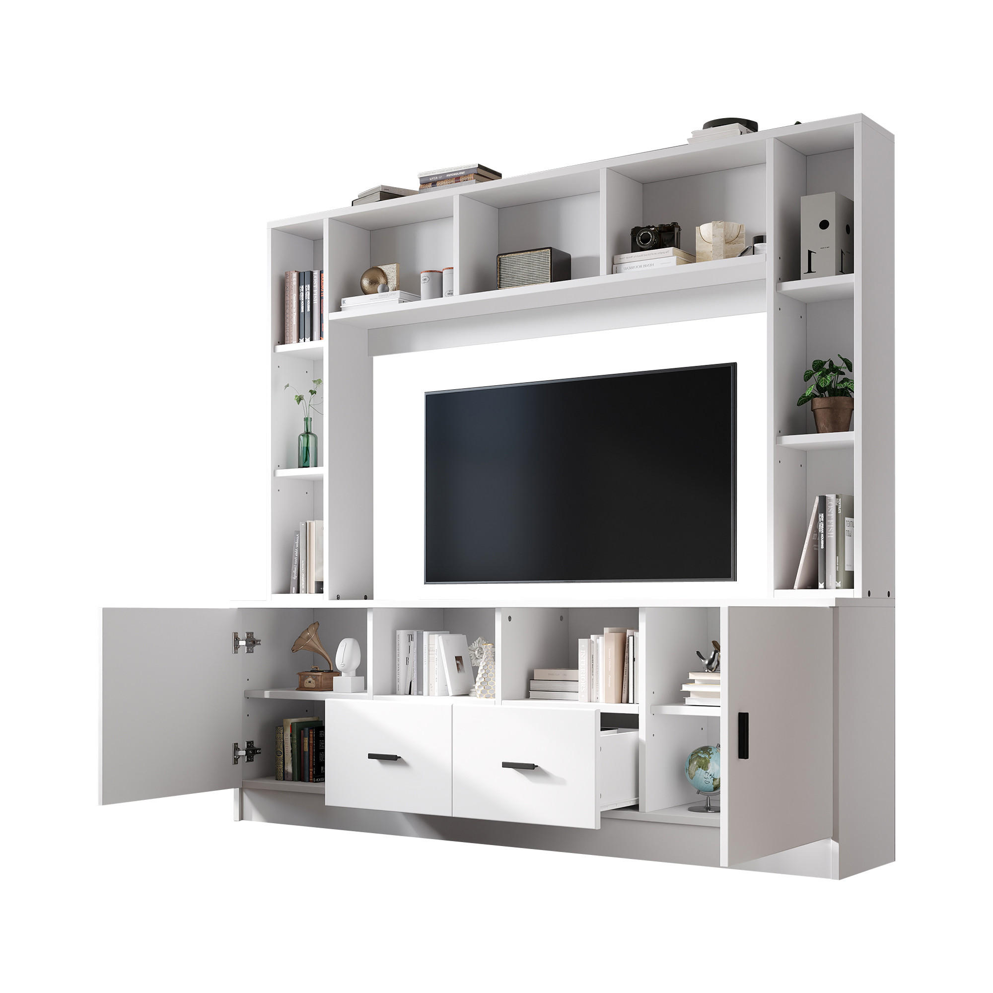 TV-MÖBELSET weiß mit TV-Board und Regal gestaffeltem Design 180 × 35 × 170 cm - Weiß, Holzwerkstoff (180/170/35cm) - Luhomfu