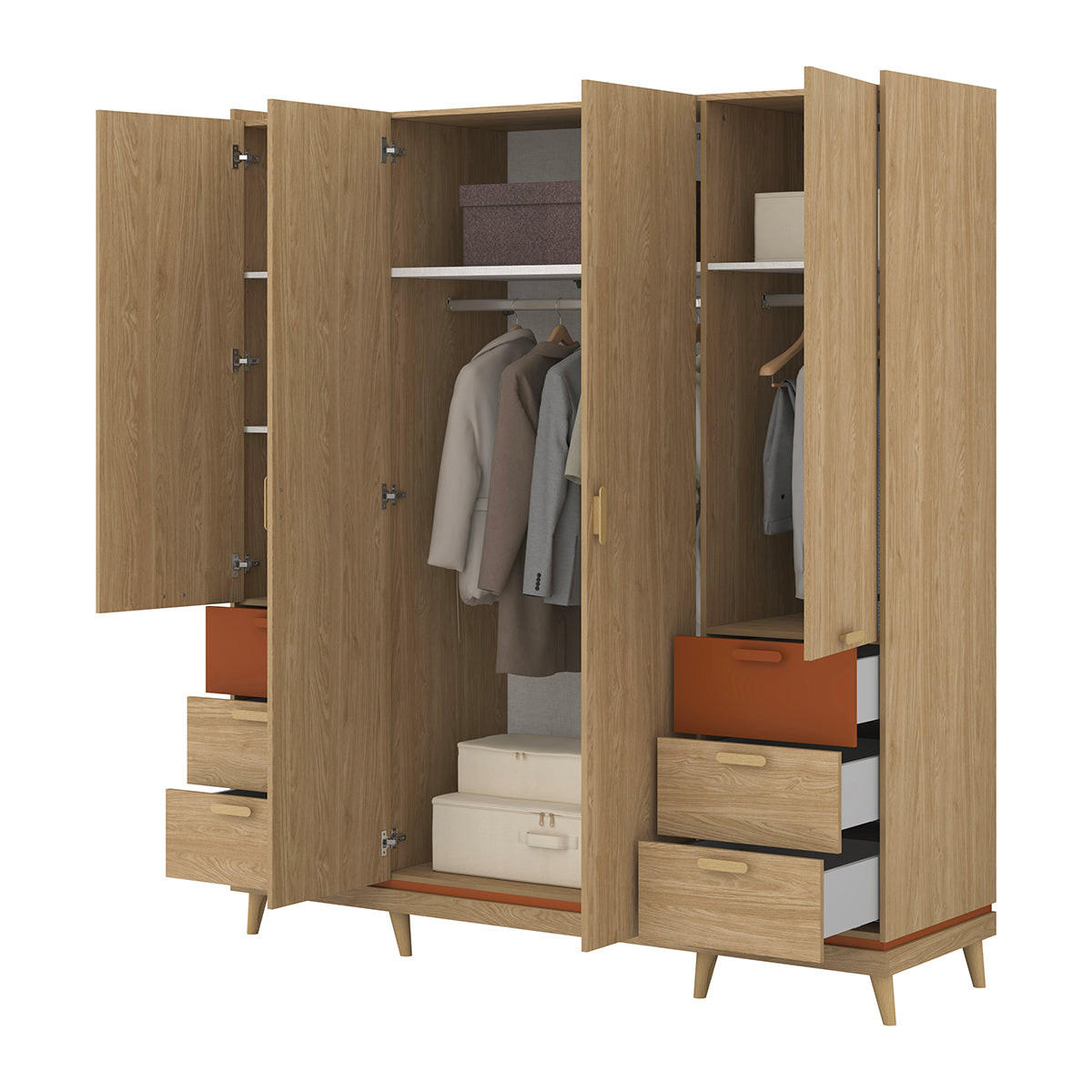 KLEIDERSCHRANK 4 Türen Sandy Holz - Braun, Holzwerkstoff (190/214.5/57.4cm) - Petits-meubles